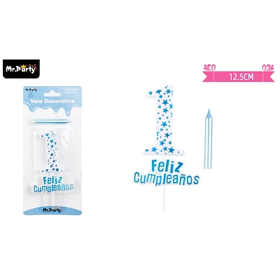 VELA DE CUMPLEAÑOS NUMERO 1 ESTRELLA CELESTE - 1