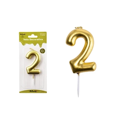VELA DE NUMERO 2 DORADO 3.8*6CM - 2