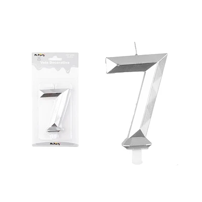 VELA DE NUMERO 7 PLATEADO EN 3D - 1