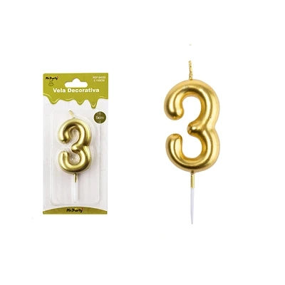 VELA DE NUMERO 3 DORADO 3.8*6CM - 2