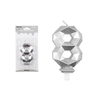VELA DE NUMERO 8 PLATEADO EN 3D - 1