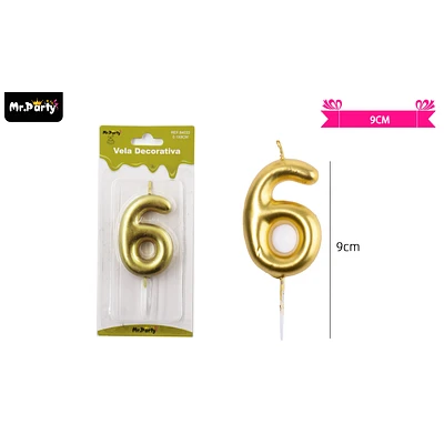 VELA DE NUMERO 6 DORADO 3.8*6CM - 1