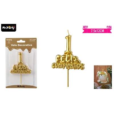 VELA DE FELIZ CUMPLEAÑOS Y NUMERO 1 DORADO - 1