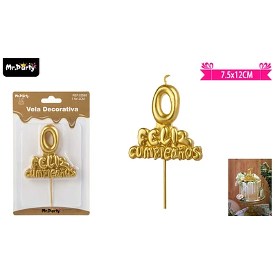 VELA DE FELIZ CUMPLEAÑOS Y NUMERO 0 DORADO - 1