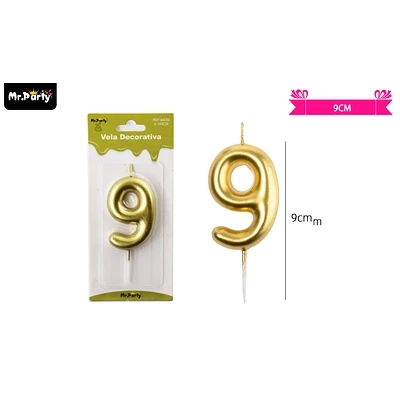 VELA DE NUMERO 9 DORADO 3.8*6CM - 1