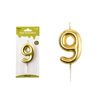VELA DE NUMERO 9 DORADO 3.8*6CM - 2
