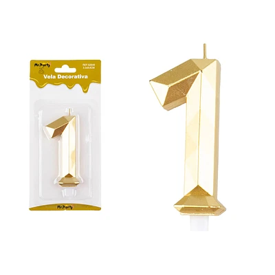 VELA DE NUMERO 1 DORADO EN 3D 8.6CM - 1