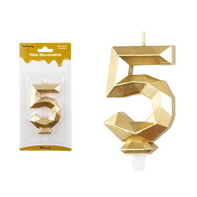 VELA DE NUMERO 5 DORADO EN 3D 8.6CM - 1
