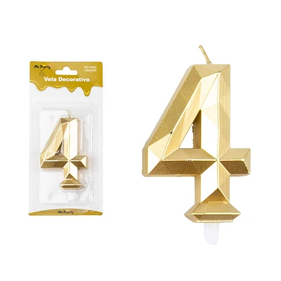 VELA DE NUMERO 4 DORADO EN 3D 8.6CM - 1