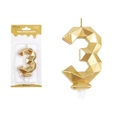 VELA DE NUMERO 3 DORADO EN 3D 8.6CM - 1