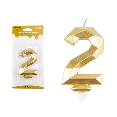 VELA DE NUMERO 2 DORADO EN 3D 8.6CM - 1