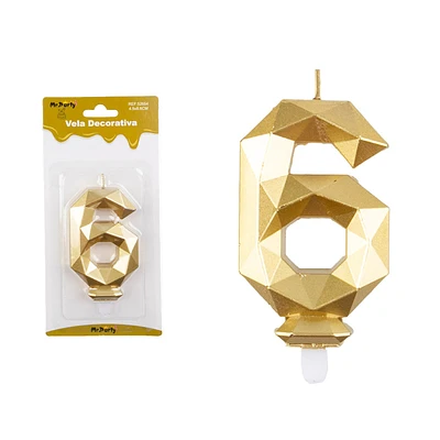 VELA DE NUMERO 6 DORADO EN 3D 8.6CM - 1
