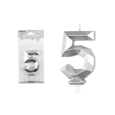 VELA DE NUMERO 5 PLATEADO EN 3D - 1