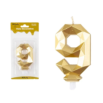 VELA DE NUMERO 9 DORADO EN 3D 8.6CM - 1