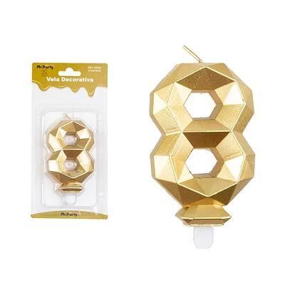 VELA DE NUMERO 8 DORADO EN 3D 8.6CM - 1