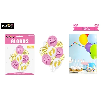 SET DE GLOBOS DE LATEX 10PCS BABY SHOWER IT'S A GIRL - 1