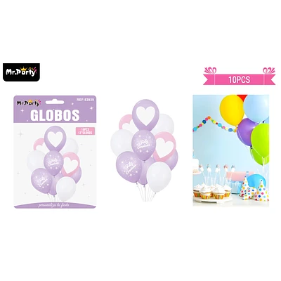 SET DE GLOBOS DE LATEX 10PCS FELIZ CUMPLEAÑOS COLOR PASTEL - 1