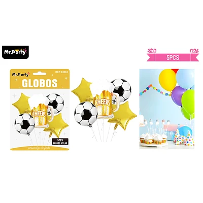 SET DE GLOBOS DE LATEX 5PCS CERVEZA CON FUTBOL Y ESTRELLA - 1