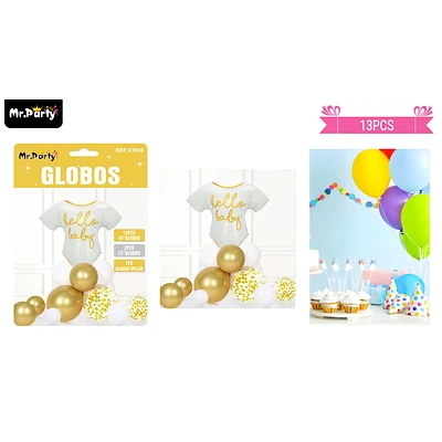 SET DE GLOBOS DE LATEX 13PCS HELLO BABY DORADO - 1