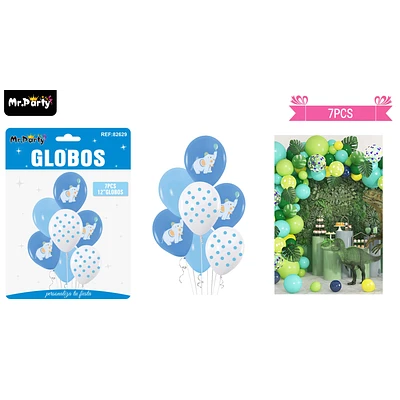 SET DE GLOBOS DE LATEX 7PCS ELEFANTE AZUL - 1