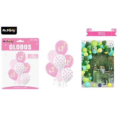 SET DE GLOBOS DE LATEX 7PCS ELEFANTE ROSADO - 1