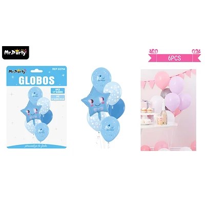 SET DE GLOBOS DE LATEX 6PCS BABY SHOWER CELESTE - 1