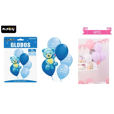 SET DE GLOBOS DE LATEX 6PCS OSO CELESTE - 1
