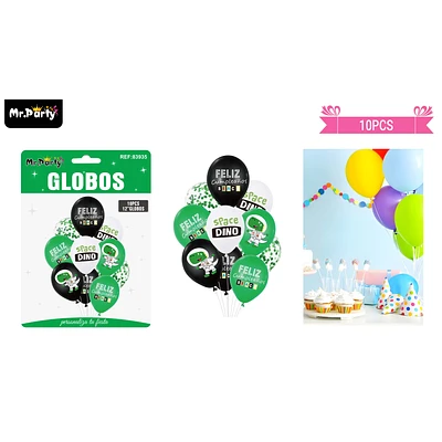 SET DE GLOBOS DE LATEX 10PCS FELIZ CUMPLEAÑOS NEGRO Y VERDE - 1