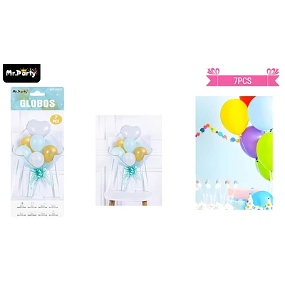 SET BOUQUETE DE GLOBOS DE LATEX CELESTE Y DORADO 7PCS - 1