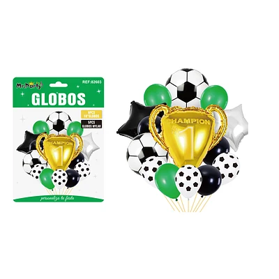 SET DE GLOBOS DE LATEX 14PCS FUTBOL Y TROFEO - 1
