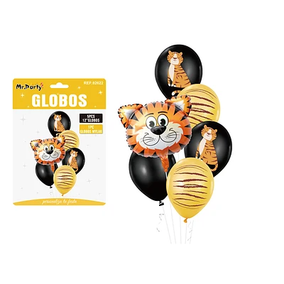 SET DE GLOBOS DE LATEX 6PCS TIGRE - 1
