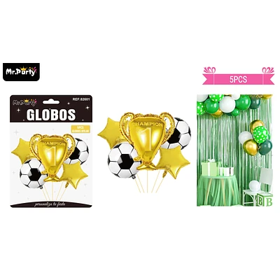 SET DE GLOBOS DE LATEX 5PCS FUTBOL Y TROFEO - 1