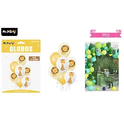 SET DE GLOBOS DE LATEX 7PCS JIRAFA Y TIGRE - 1