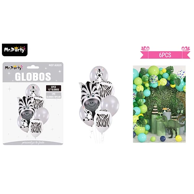 SET DE GLOBOS DE LATEX 6PCS CEBRA - 1