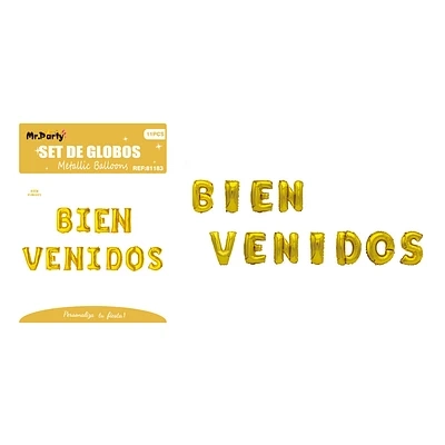 GLOBOS METALICO DE LETRA BIENVENIDOS DORADO 40CM - 2