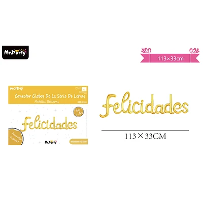 GLOBOS METALICO DE LETRA FELICIDADES DORADO 113*33CM - 1