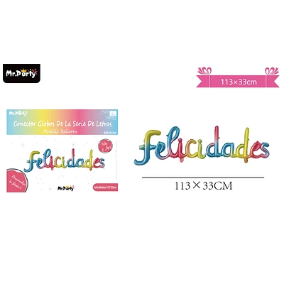GLOBOS METALICO DE LETRA FELICIDADES MULTICOLOR 113*33CM - 1