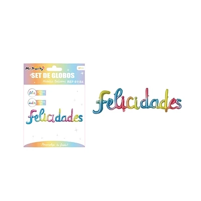 GLOBOS METALICO DE LETRA FELICIDADES MULTICOLOR 113*33CM - 2