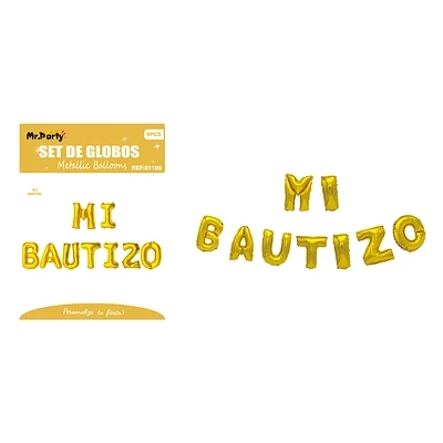 GLOBOS METALICO DE LETRA MI BAUTIZO DORADO 40CM - 2
