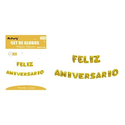 GLOBOS METALICO DE LETRA FELIZ ANIVERSARIO DORADO 40CM - 2