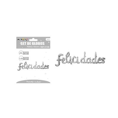 GLOBOS METALICO DE LETRA FELICIDADES PLATEADO 113*33CM - 2
