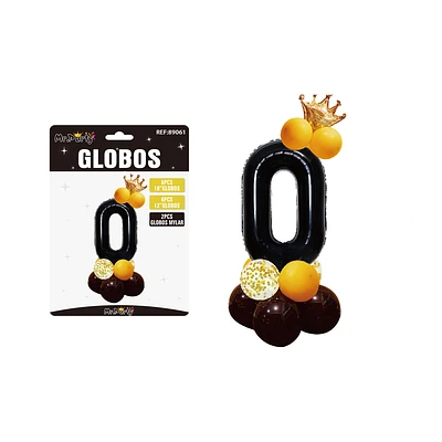 SET GLOBOS DE NUMERO 0 NERGO CON CORONA 16PCS - 1