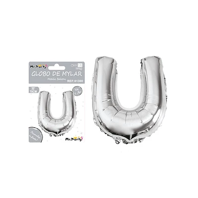 GLOBO METALICO PLATEADO 70CM LETRA U - 1