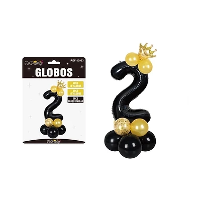 SET GLOBOS DE NUMERO 2 NERGO CON CORONA 16PCS - 1