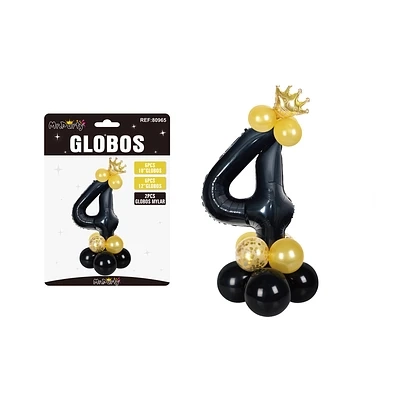 SET GLOBOS DE NUMERO 4 NERGO CON CORONA 16PCS - 1
