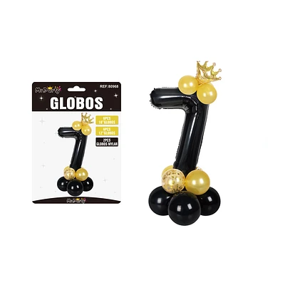 SET GLOBOS DE NUMERO 7 NERGO CON CORONA 16PCS - 1