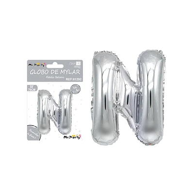 GLOBO METALICO PLATEADO 70CM LETRA N - 1