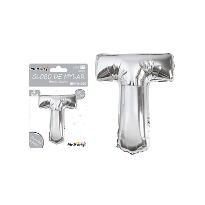 GLOBO METALICO PLATEADO 70CM LETRA T - 1