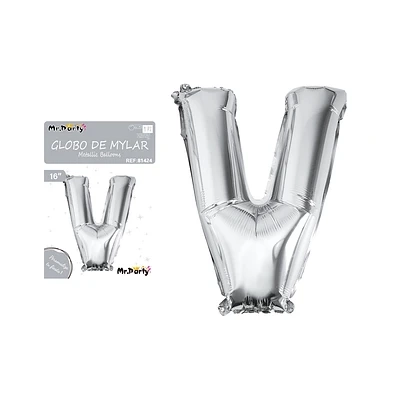 GLOBO METALICO PLATEADO 40CM LETRA V - 1