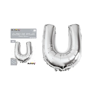 GLOBO METALICO PLATEADO 40CM LETRA U - 1